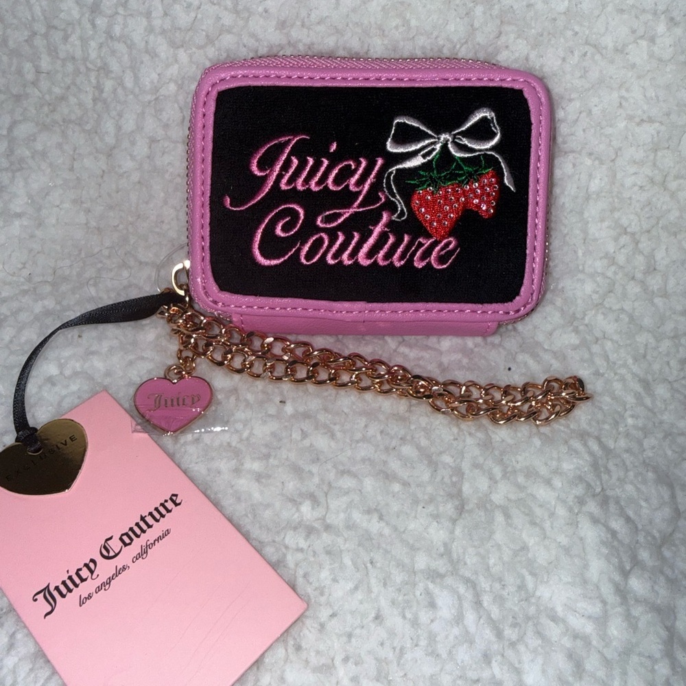 NWT Juicy Couture Retro Strawberry Square Zip in Black/Pink Trim